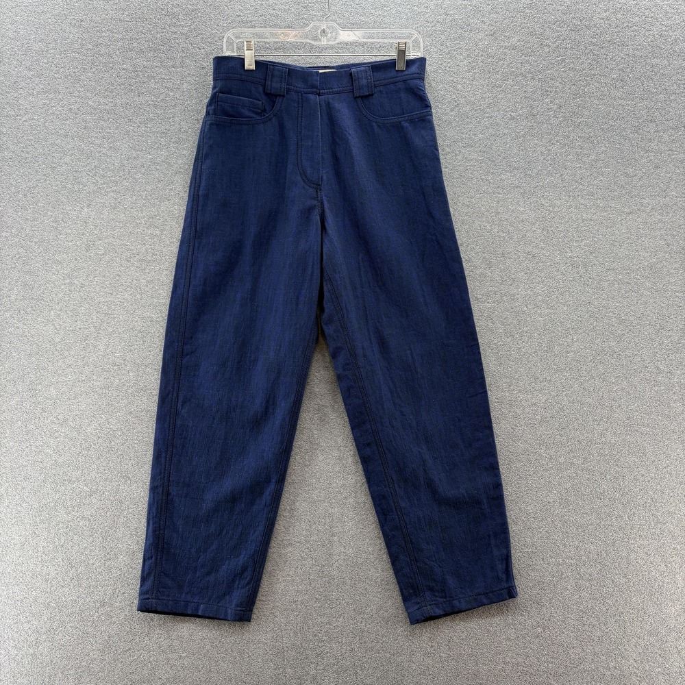 ODEEH Pants Womens 30X29 Blue Cotton Linen Chino Relaxed Fit Balloon Horseshoe